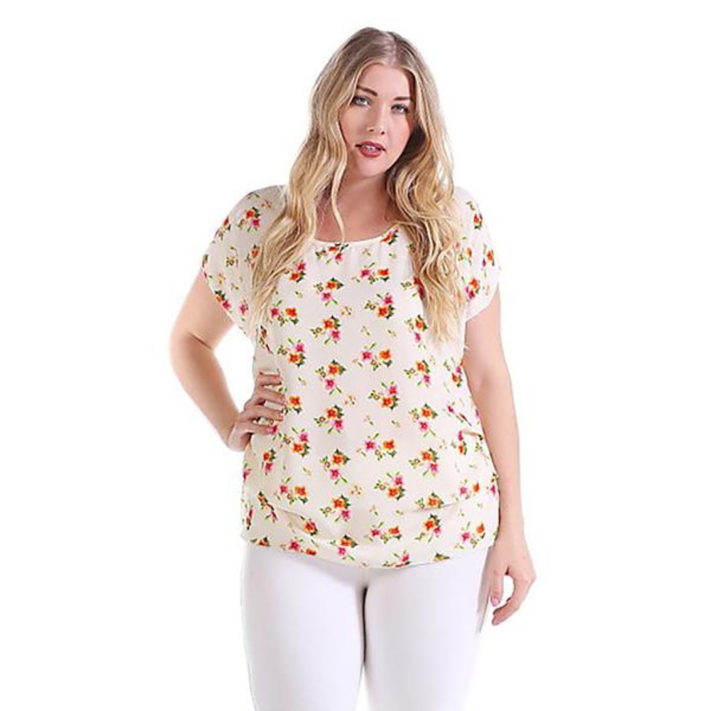 Plus Size Cream Floral Print Blouse